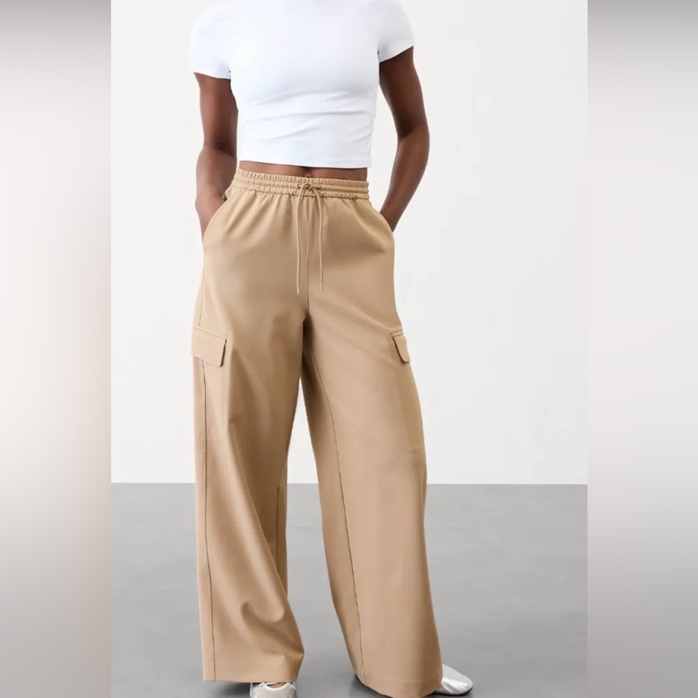 Athleta Promenade High Rise Wide Leg Cargo Pants in Tan - Women